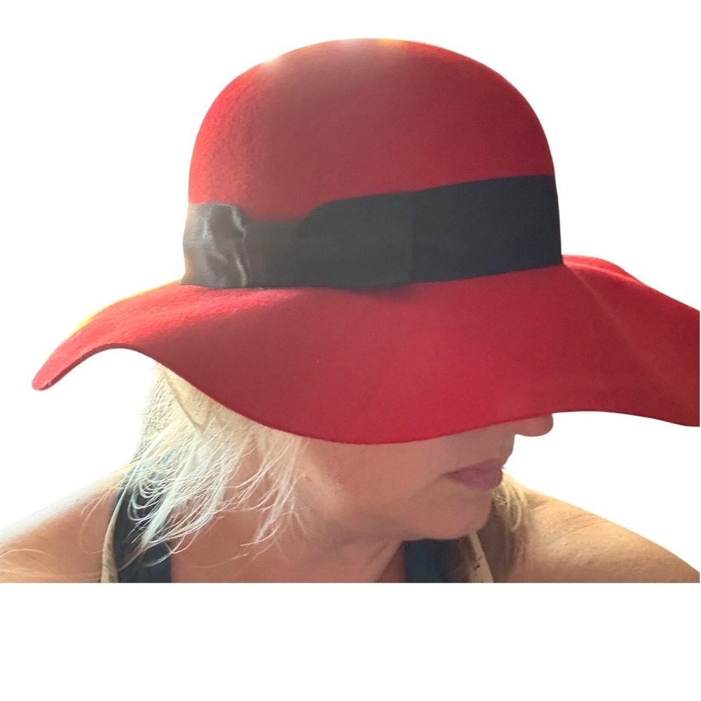 Amanda Smith Floppy Hat Women Red Good Wool Made in Italy Wide Brim Bow